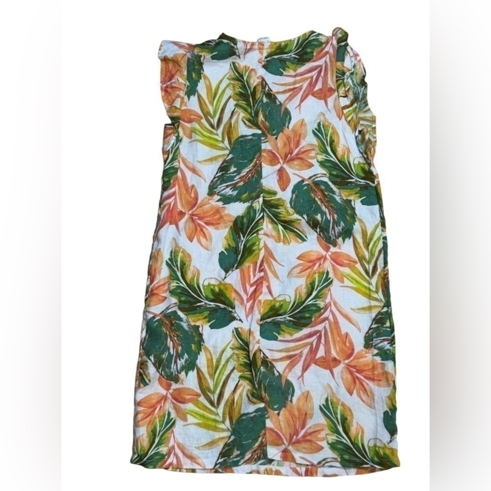 NICOLE MILLER 100% Linen Tropical Leaf Print Ruffle Sleeve Dress Size XS GUC - Picture 3 of 5